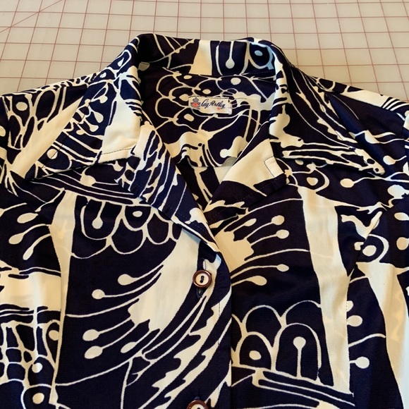 Gorgeous Vintage Cay Artley Long Sleeved Navy and White Button up Dress Sz M-L - Picture 8 of 12